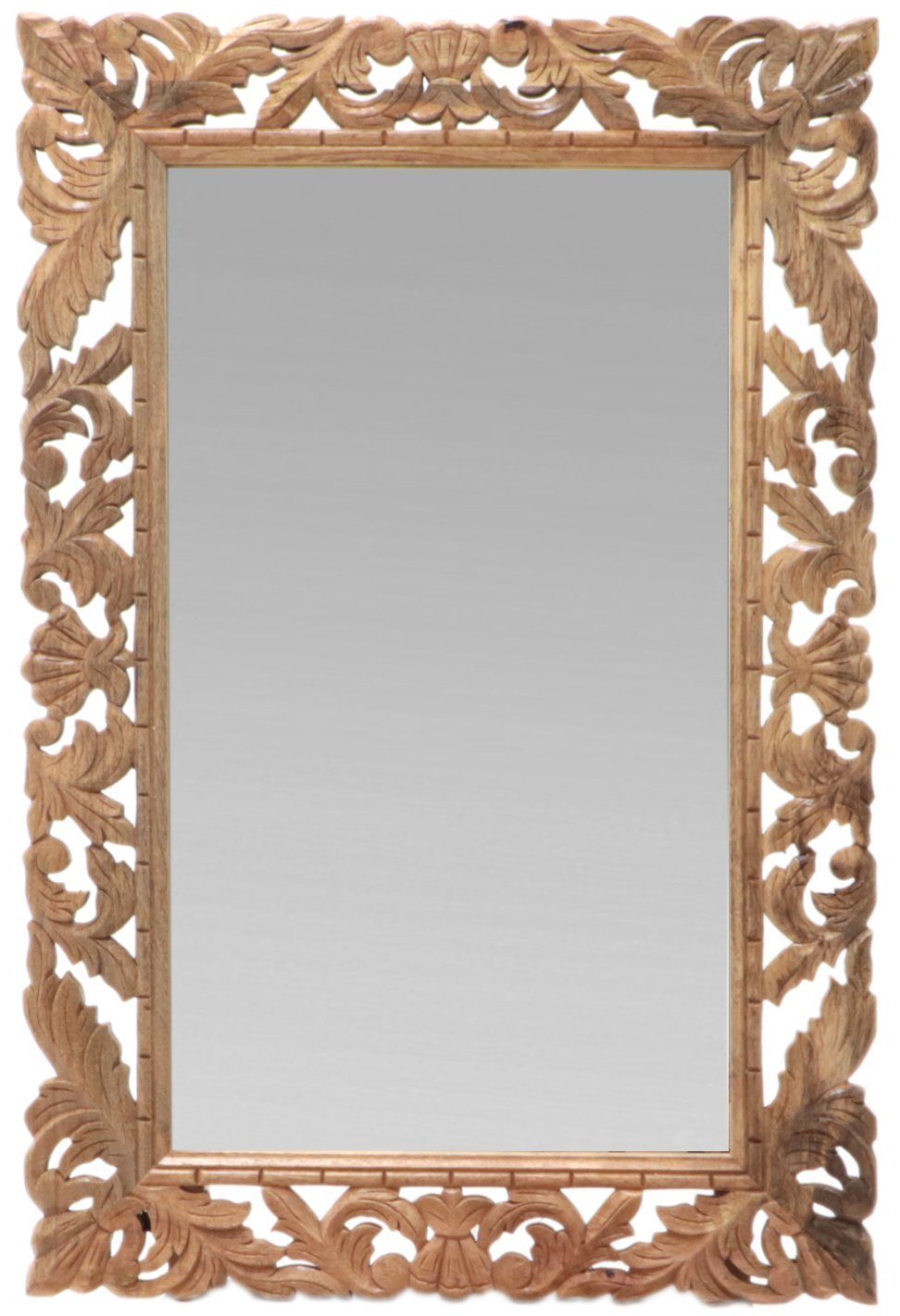 Indischesmoebelhausde Wandspiegel Spiegel Retro 60x90 handgeschnitzt aus Mango-Massivholz