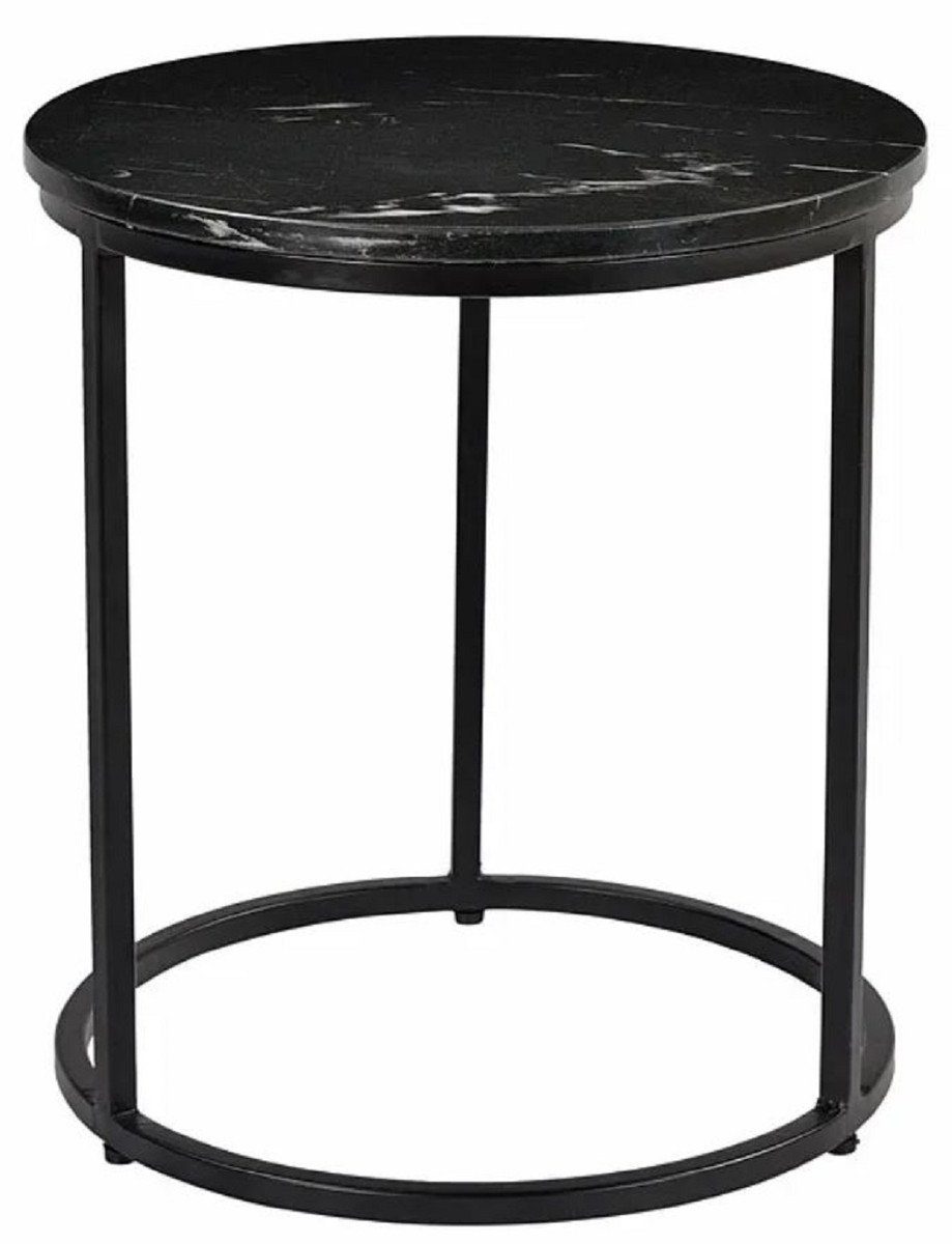 Casa Padrino Beistelltisch Luxus Beistelltisch Schwarz Ø 40 x H. 45 cm - Runder Metall Tisch mit Marmorplatte - Möbel - Luxus Möbel