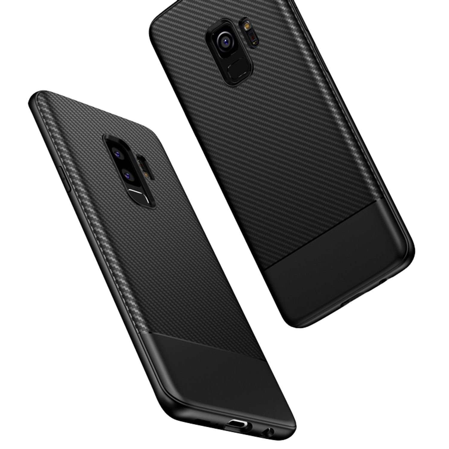 Nalia Smartphone-Hülle Samsung Galaxy S9 Plus, Carbon Look Silikon Hülle / Matt Schwarz / Rutschfest / Karbon Optik