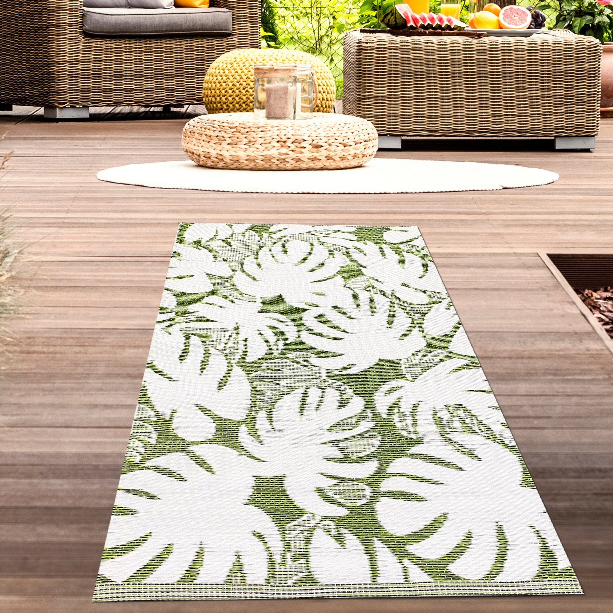 Carpetia Outdoorteppich Recyclebarer wasserfester Outdoor-Teppich in grün creme, rechteckig