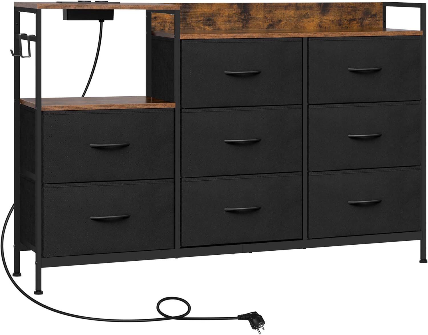 Woltu Kommode (1 St), mit 8 Schubladen Steckdosen, Metallrahmen Holzwerkstoff