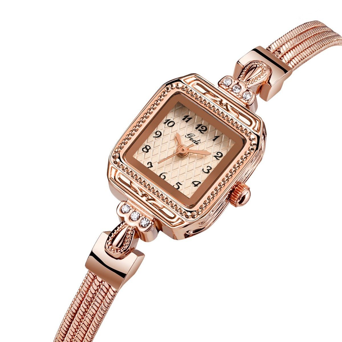 carefully selected Quarzuhr mit Rosa Kupferimitat aus Damen-Uhr im Schlangenarmband Vintage-Stil