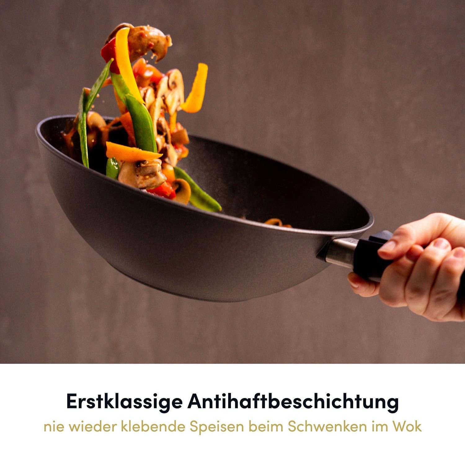 Hoffmann Germany Wok Wokpfanne Bernd Zehner Aluguss Ø 30 cm mit Deckel – Made in Germany, Aluguss (Set, 2-tlg., 1x Wok Ø 30 cm + 1x Glasdeckel), Bernd Zehner, abnehmbarer Griff, Antihaft, backofenfest, Induktion