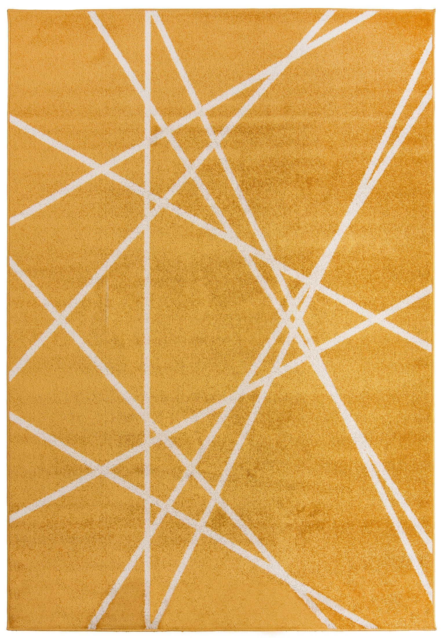 Designteppich Modern Teppich Geometrisch Muster Gelb farbe - Kurzflor, Mazovia, 250 x 350 cm, Geeignet für Fußbodenheizung, Höhe 7 mm, Kurzflor