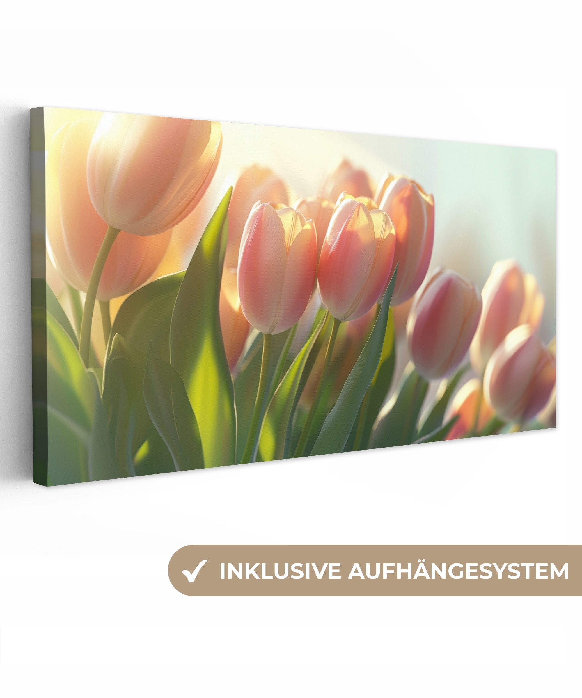 OneMillionCanvasses® Leinwandbild Panorama Tulpen - Rosa günstig online kaufen