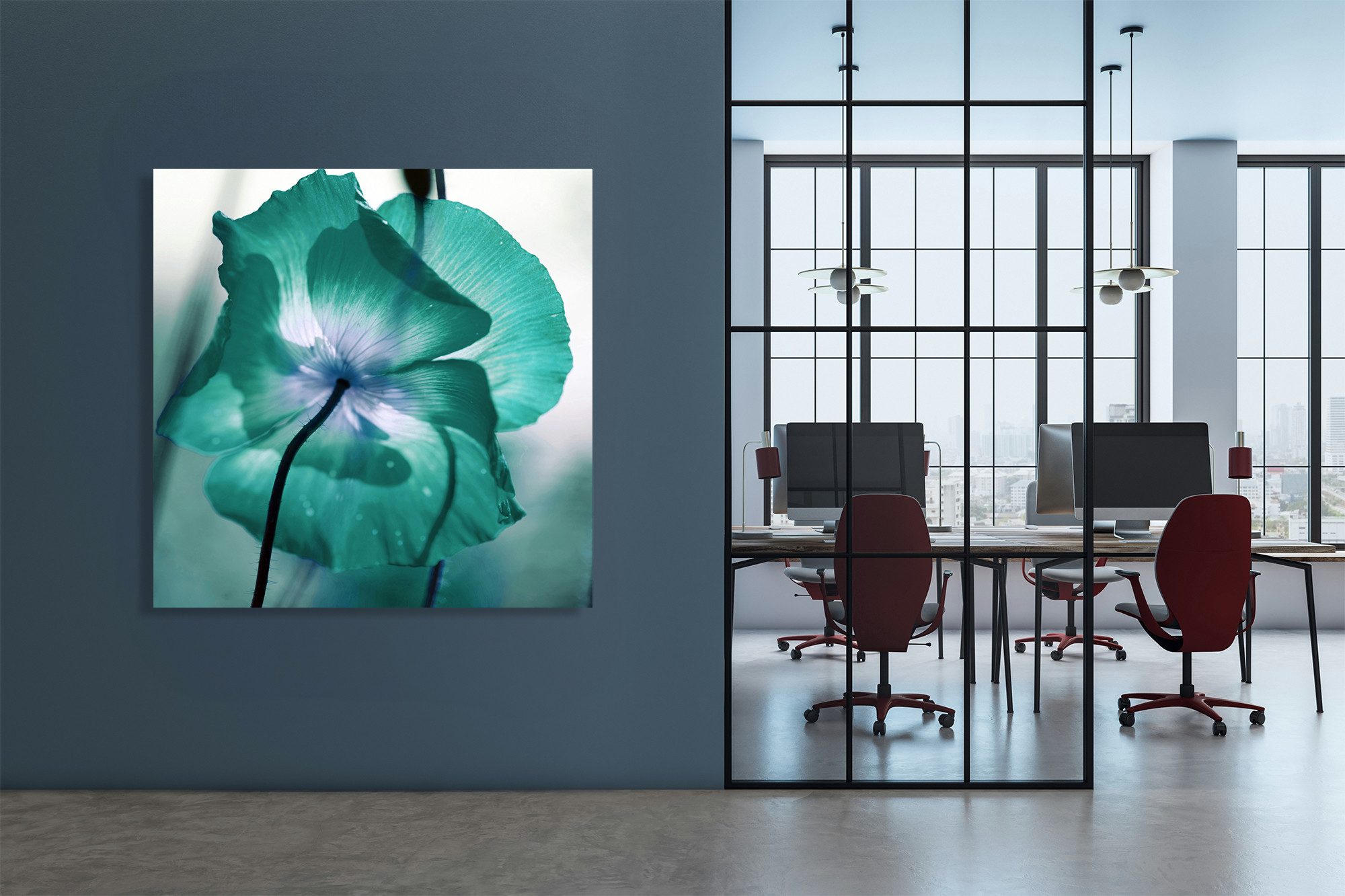 queence XXL-Wandbild Akustikbild Blüte in Türkis, Blumen, Blumenbilder, Natur (1 St), Einfache Akustiklösung ohne Baumaßnahme, Schalldämmung, Paneele