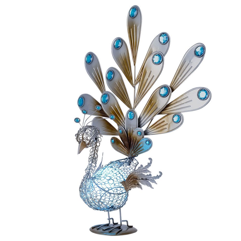 GLOBO LIGHTING LED Dekofigur, LED-Leuchtmittel fest verbaut, LED Solar Außen Deko Leuchte Garten Figur Pfau Dekorsteine Rasen Lampe