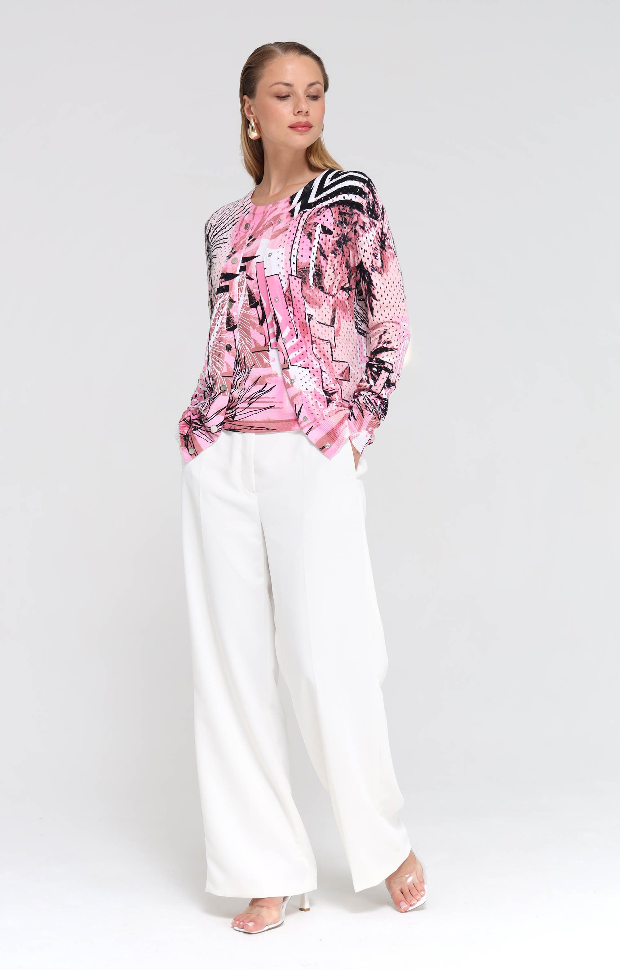 Passioni 2-in-1-Strickjacke Twinset mit abstraktem Print Relaxed Fit – Bild 4 von 5