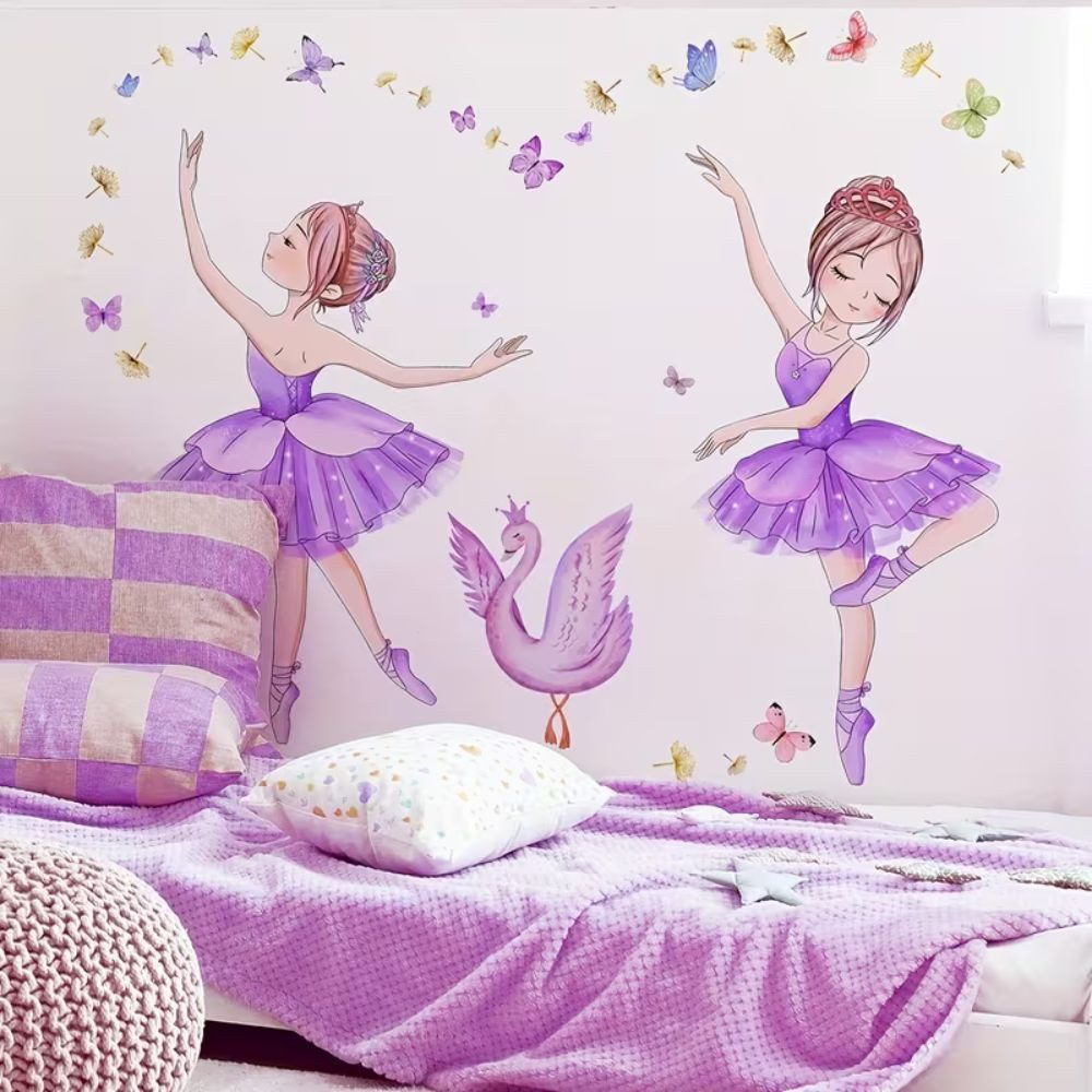 Montegoni Wandsticker Ballett Mädchen & Schmetterlinge Prinzessin Schwan (Künstlerische Wanddeko für Kinderzimmer, Mädchenzimmer Wandtattoo), selbstklebend
