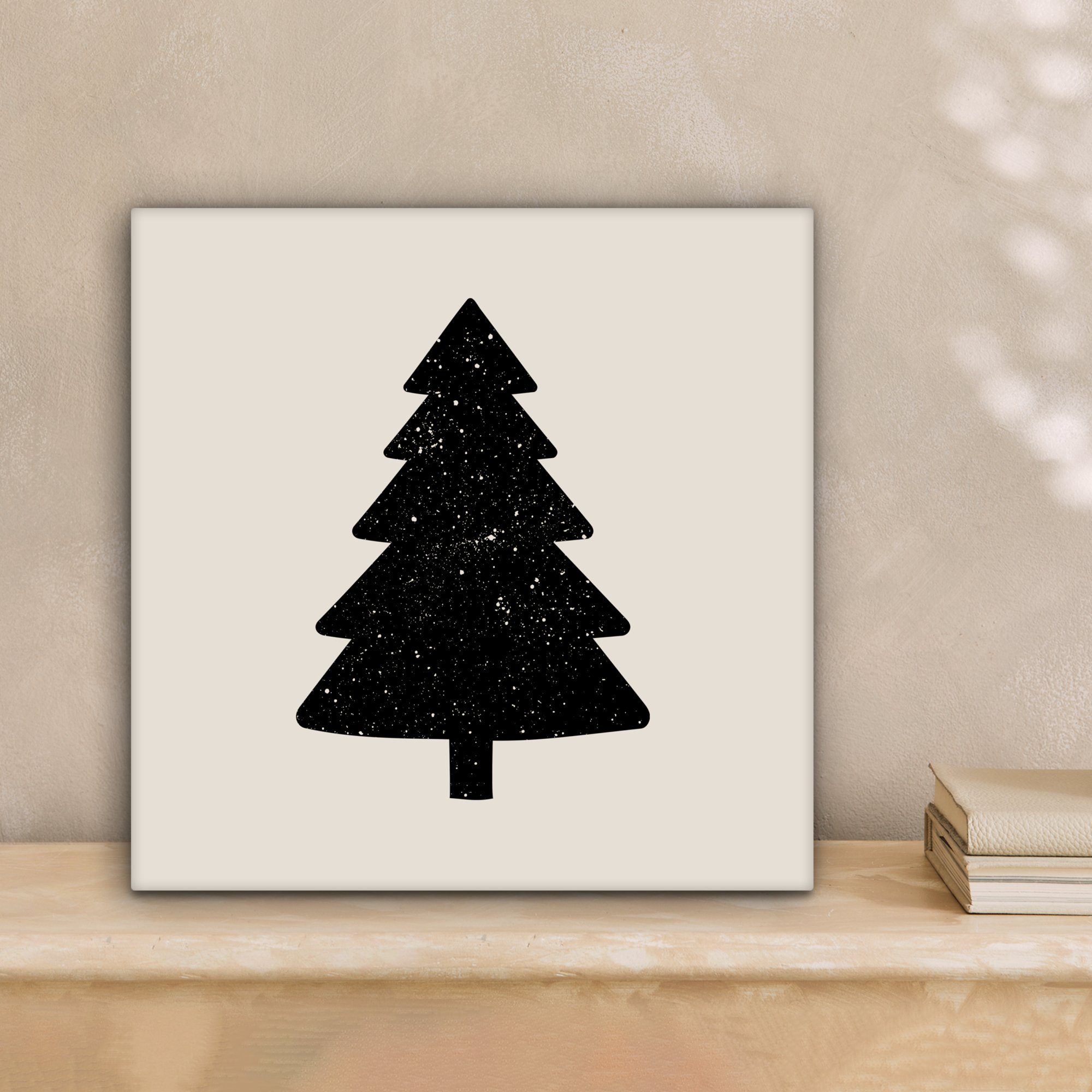 20x20 OneMillionCanvasses® Leinwandbild - Schwarz cm (1 Beige, Schlafzimmer, - St), - Bilder Weihnachtsbaum für Wohnzimmer Urlaub Leinwand