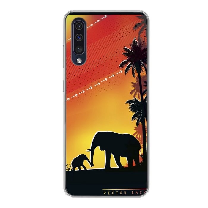 MuchoWow Handyhülle Eine Illustration eines Elefanten und seines Kalbes bei Handyhülle Samsung Galaxy A50 Smartphone-Bumper Print Handy