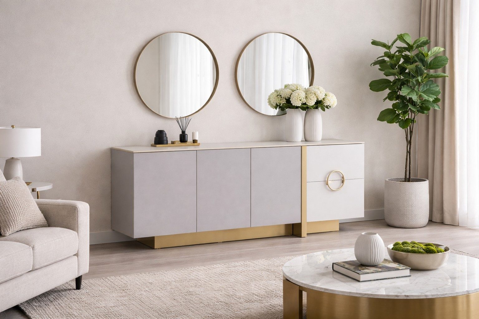 Xlmoebel Buffetaufsatz Elegantes Sideboard mit Spiegel für stilvolle Wohnräume, Made in Europa