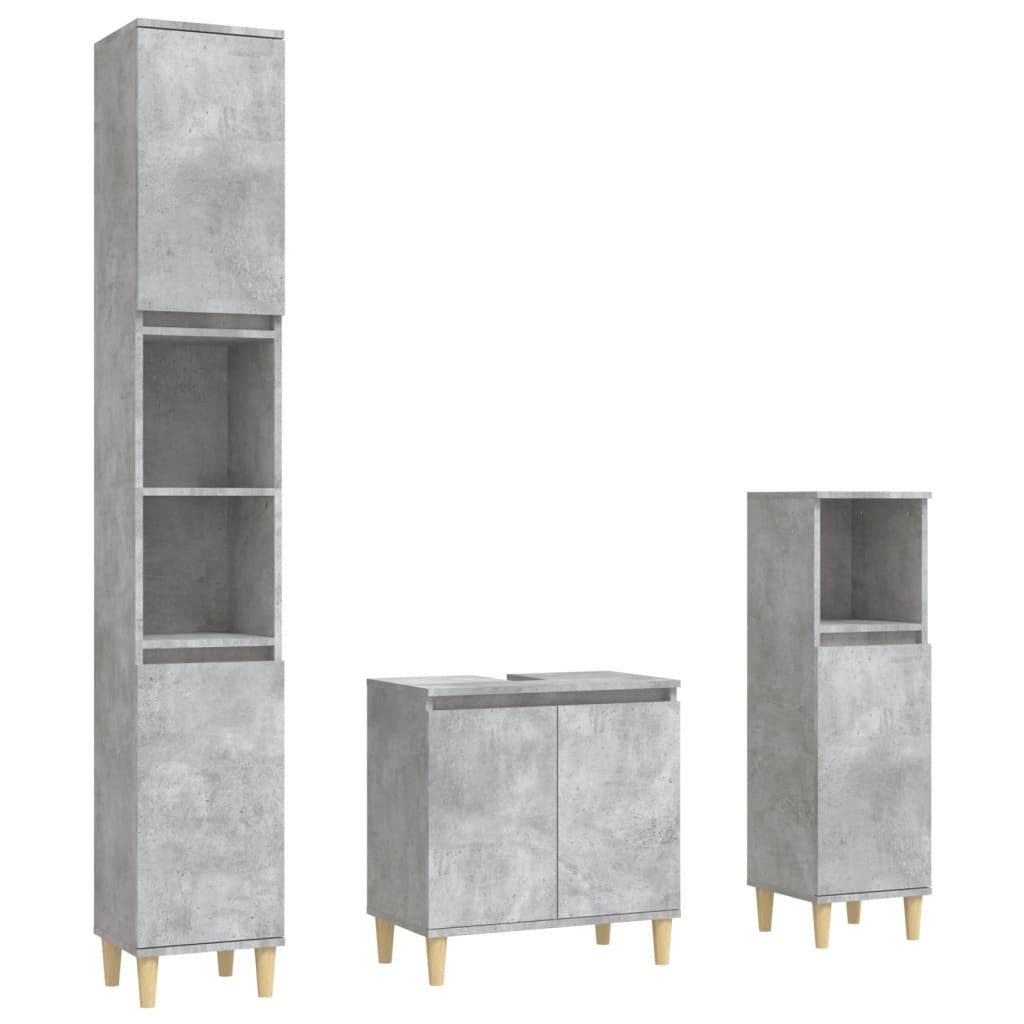 vidaXL Badezimmer-Set 3-tlg. Badmöbel-Set Betongrau Holzwerkstoff, günstig online kaufen