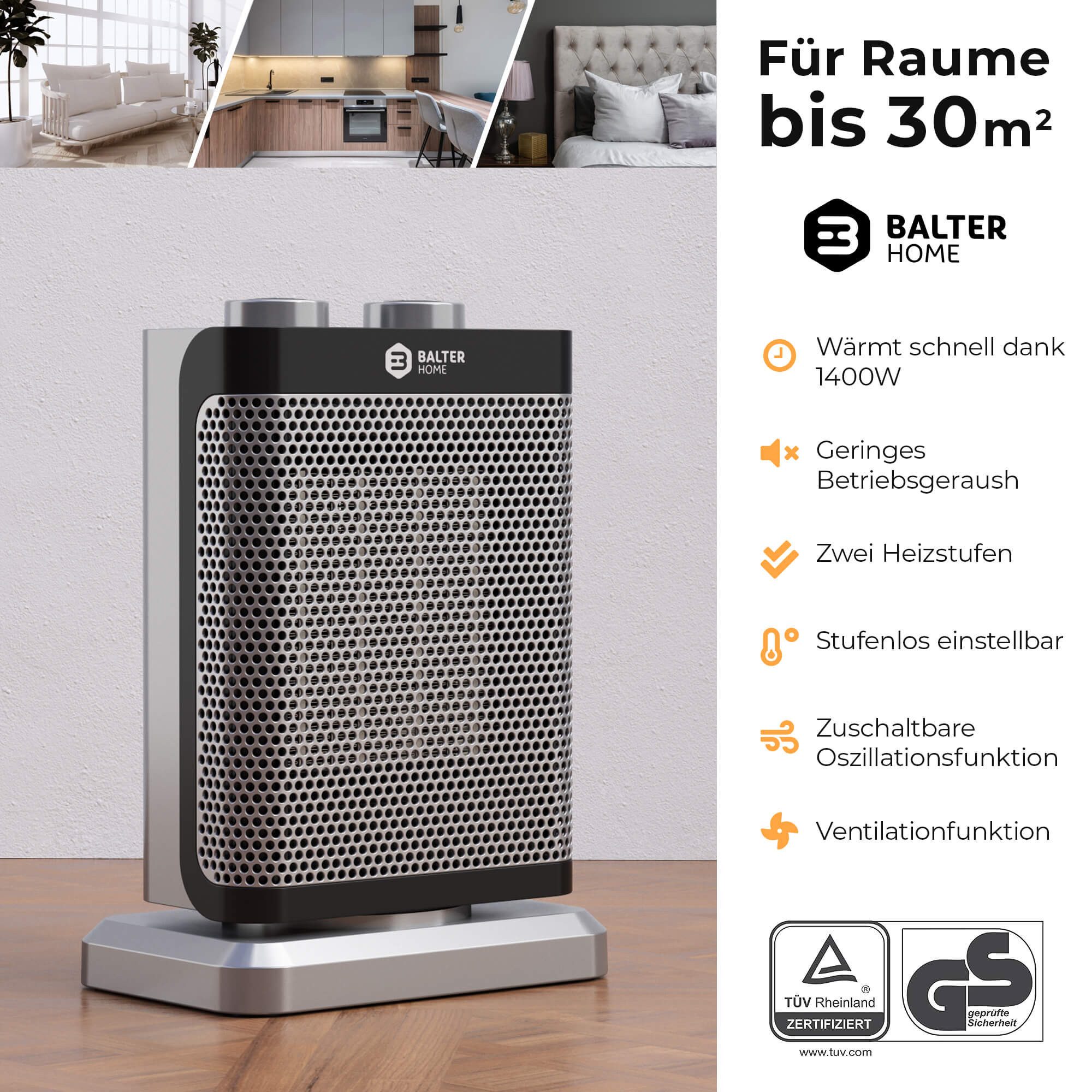 Balter Keramikheizlüfter Heizlüfter, 1500 W, Oszillation, Überhitzungs- und günstig online kaufen