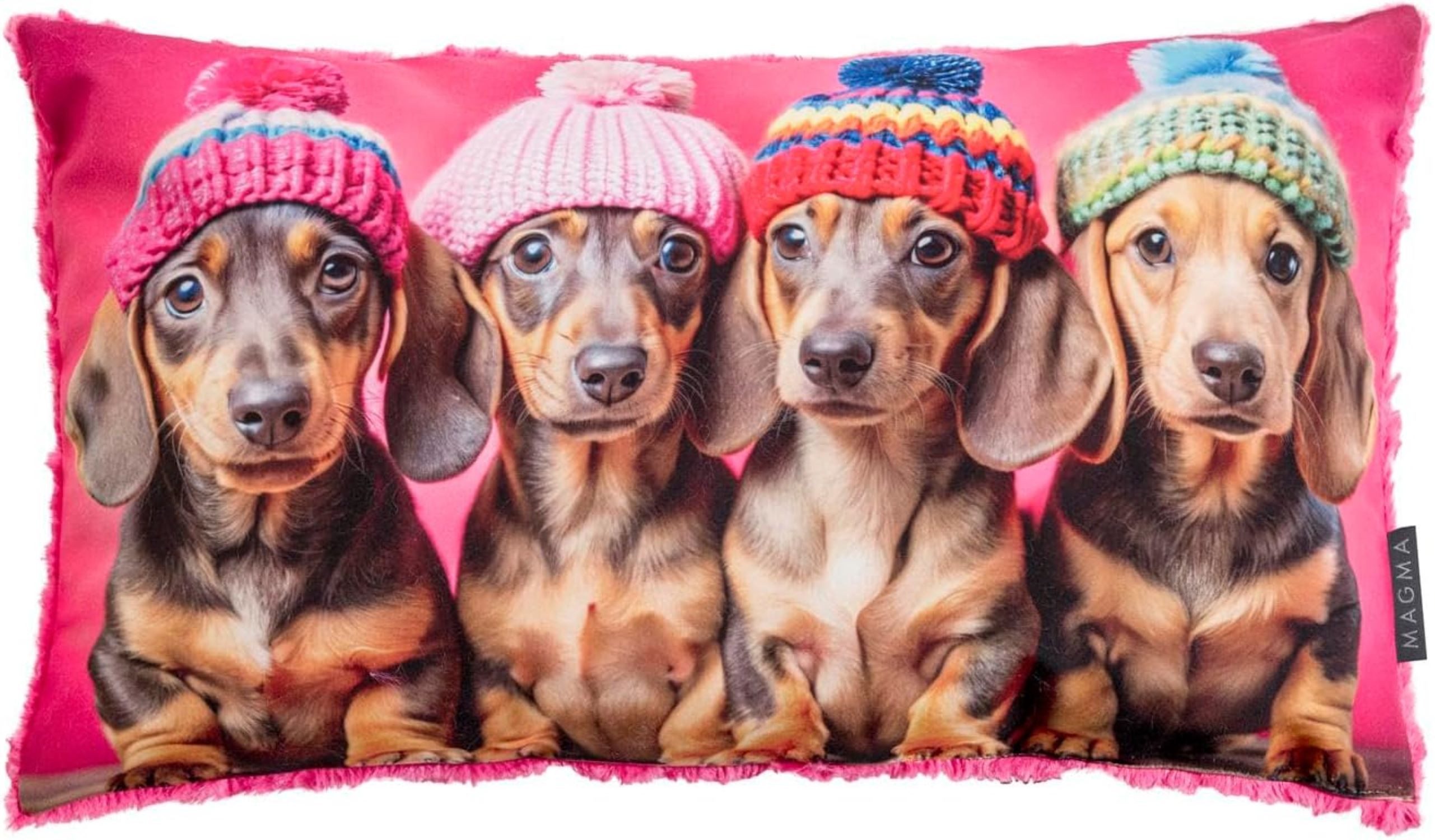 Magma Heimtex Dekokissen Dekokissen Sofakissen Wendekissen pink Crazy Dackel Hunde Dog Mütze, modern
