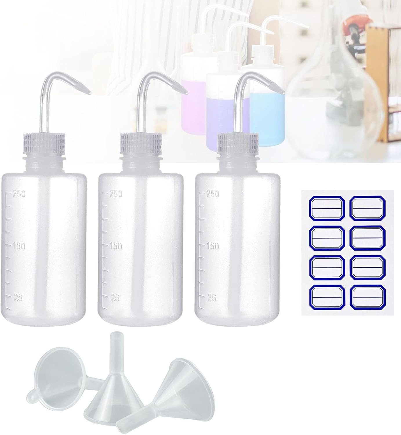Sprühflasche 3 Stück Spritzflasche 250ml, Kommt mit 3 Trichtern und 1 Etikett