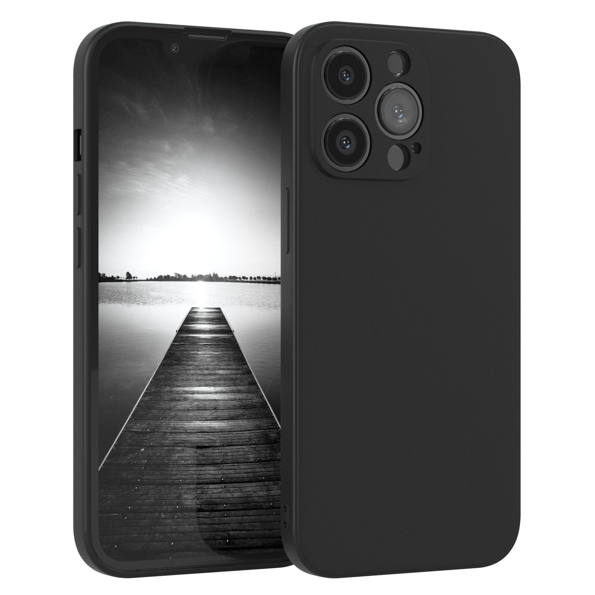 EAZY CASE Handyhülle für Apple iPhone 13 Pro Hülle Silikon 6,1 Zoll, Silikon Schutzhülle mit Kameraschutz kratzfest Back Cover Etui Schwarz