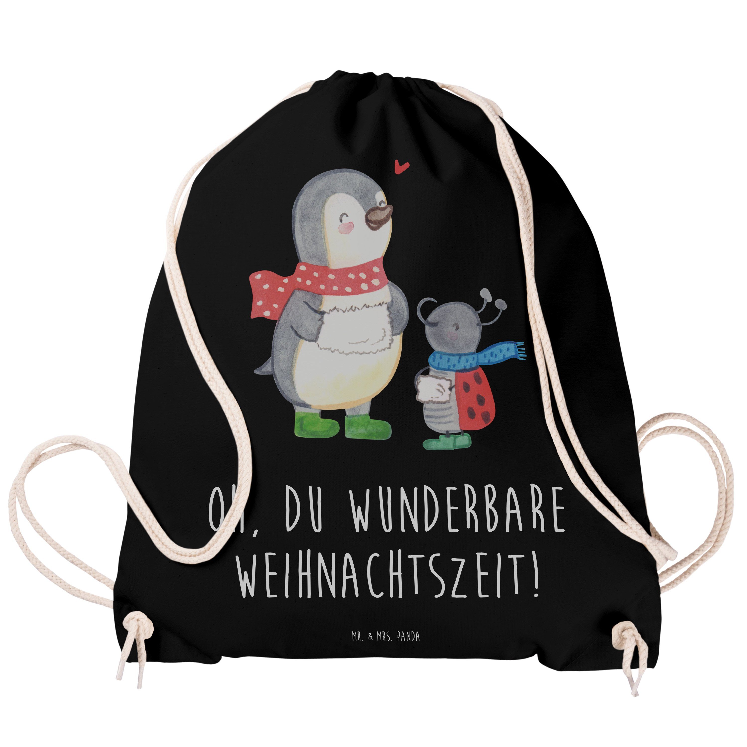 - Smörle Panda (1-tlg) Advent, Geschenk, Sporttasche Stoffbeutel, - Mr. & Schwarz Mrs. Winterzeit Tasche,