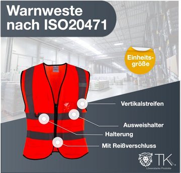 toolmate® Warnweste Warnweste XL orange mit Vertikalstreifen und Reißverschluss ISO 20471 (1-tlg) Ausweishalter, Taschen, Reißverschluss, 360°-Reflexion