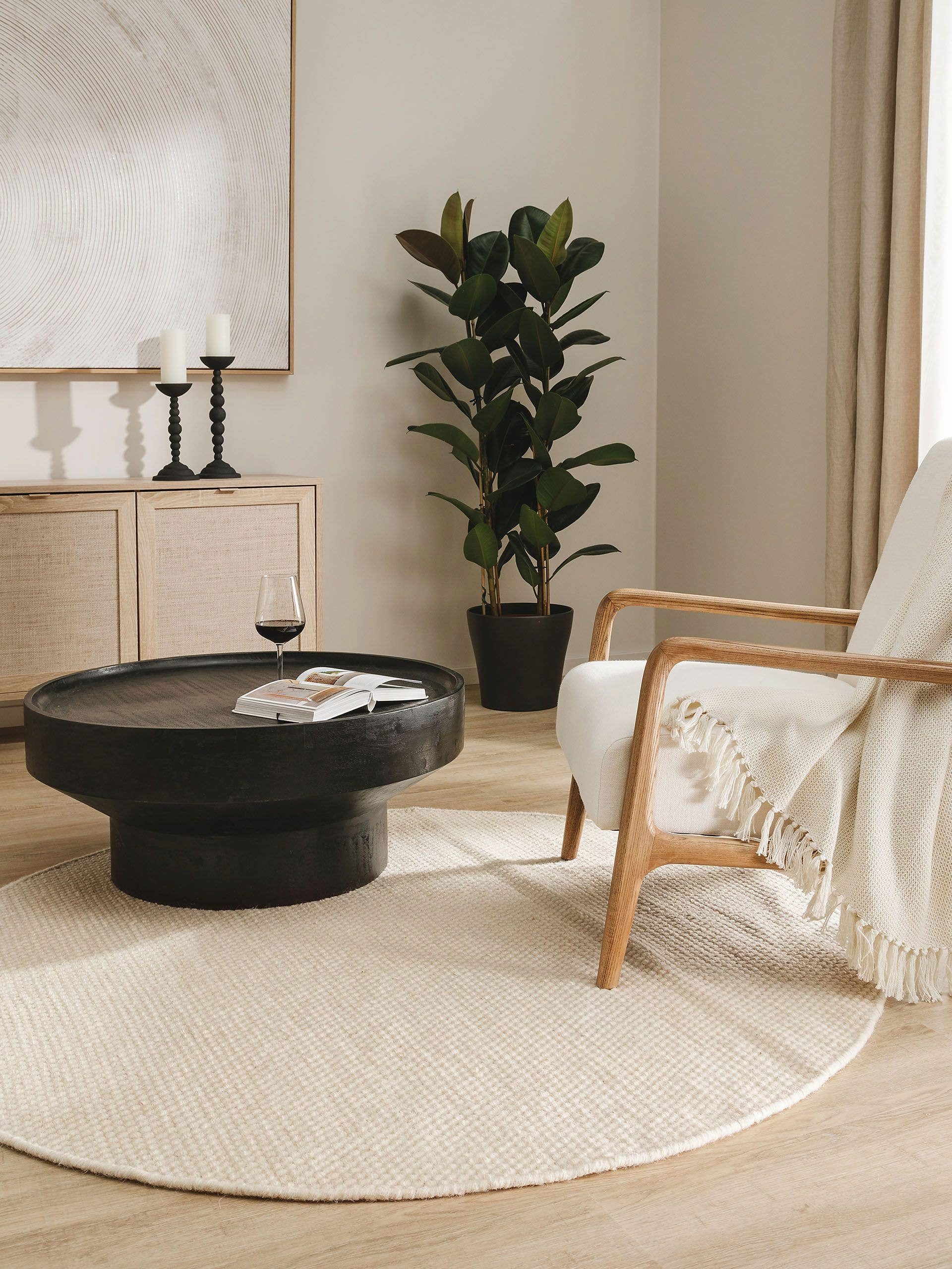 benuta Wollteppich Rocco, rund, Höhe: 5 mm, Teppich Wohnzimmer, Schlafzimmer, Esszimmer, Flur, Kunstfaser, Cozy