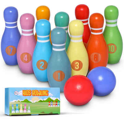 Pink Papaya Spielzeug-Gartenset Kids Bowling Classic, (Bowling-Set), 100 % Massivholz, schult Motorik & Koordination