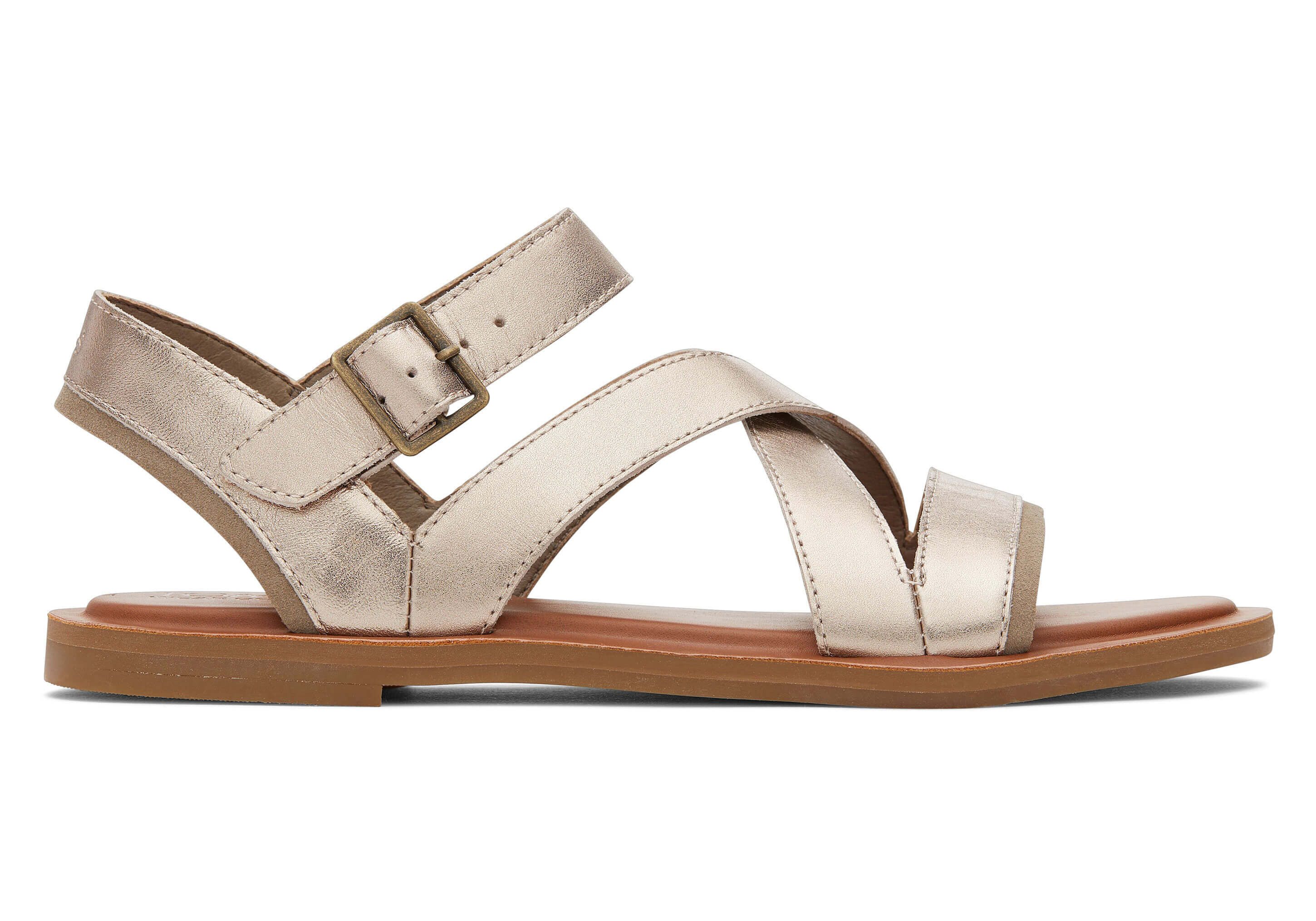 TOMS Sloane Gold Leder-Riemchensandale T-Strap-Sandale