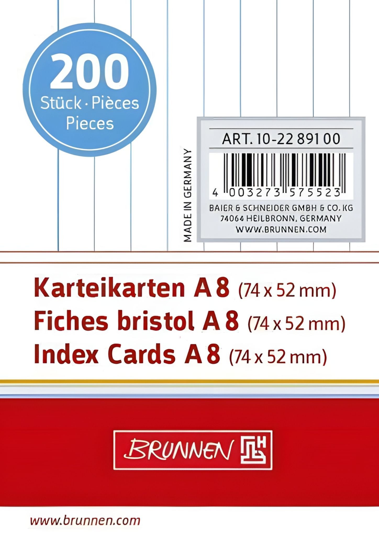 BRUNNEN Karteikarten BRUNNEN Karteikarte A8 liniertt weiss 200 St 102289100