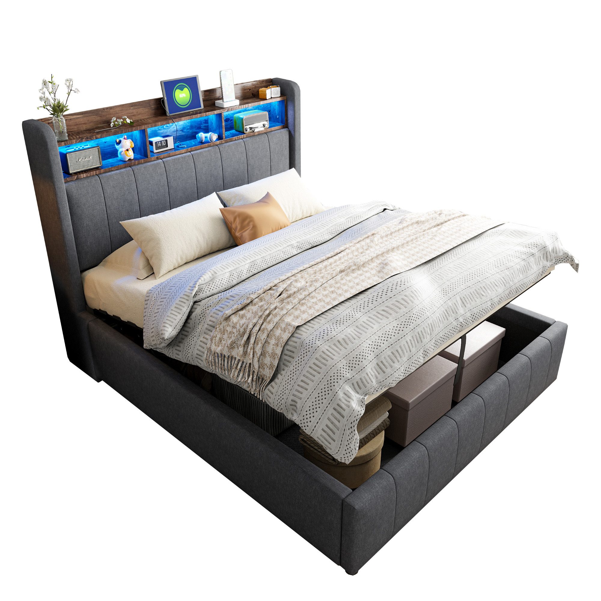 OKWISH Polsterbett Doppelbett, mit hydraulisches Stauraum günstig online kaufen