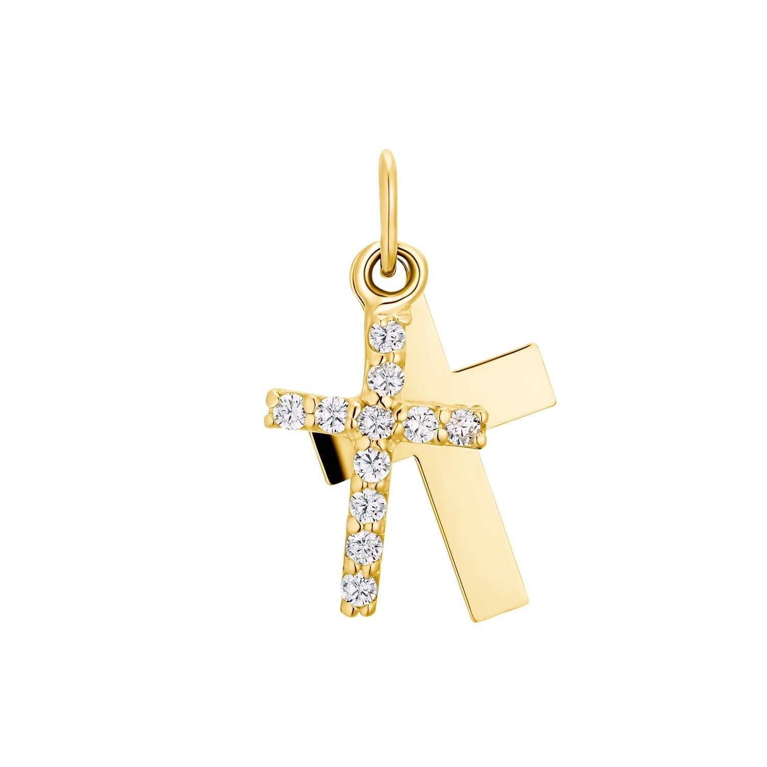 Amor Anhänger Set für Damen (1-tlg) Kreuz Gold Herren, und Unisex, Zirkonia 375, synth