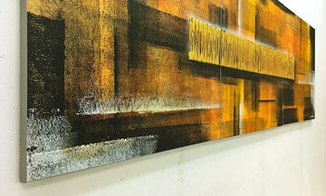 WandbilderXXL XXL-Wandbild Golden Matrix 210 x 70 cm, Abstraktes Gemälde, handgemaltes Unikat