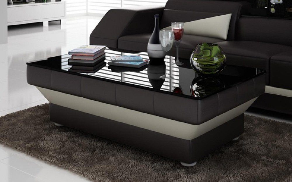 Couchtisch Braun/Beige Tische Wohnzimmertisch Sofa Couch Tisch Glas Glastisch JVmoebel Design Leder