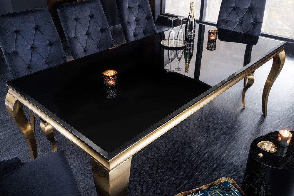 riess-ambiente Esstisch MODERN BAROCK 200cm schwarz / gold (Einzelartikel, 1-St), Küche · Opalglas · Edelstahl · eckig