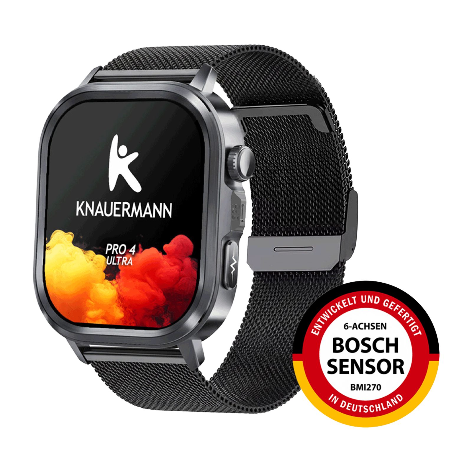 Knauermann PRO 4 Ultra Gesundheitsuhr Smartwatch, GPS, Pflege-, SOS, Gesundheits- und Sportfunktionen