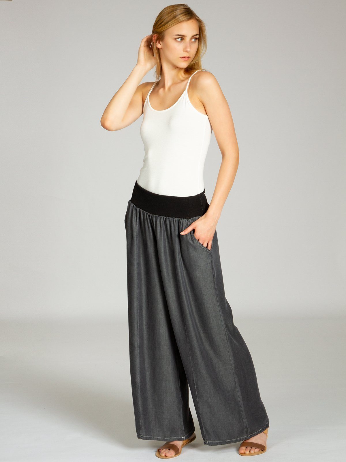 Caspar Stoffhose KHS046 lässig leichte Damen Sommer Culotte Hose mit Jeansoptik