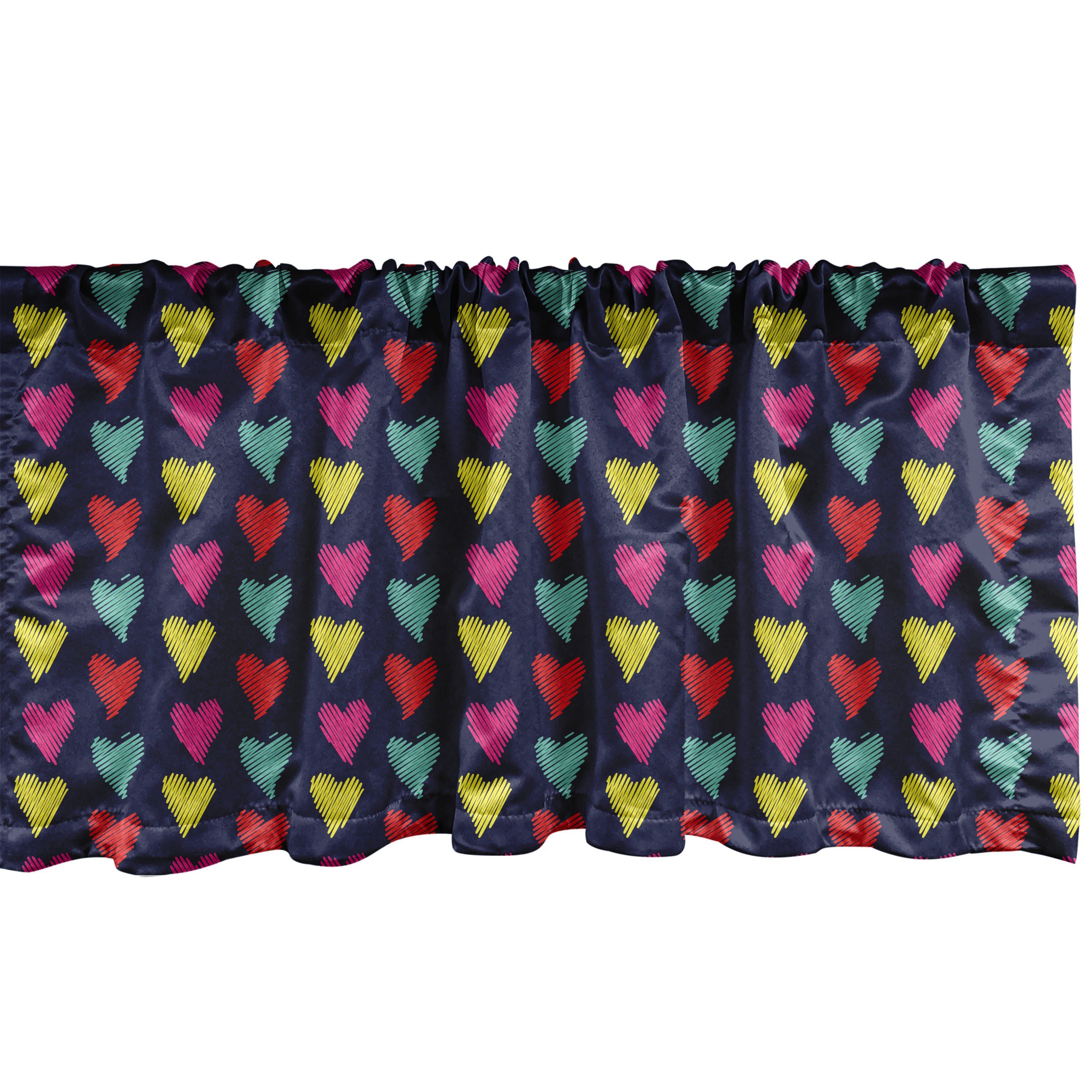 Scheibengardine Vorhang Volant für Küche Schlafzimmer Dekor mit Stangentasche, Abakuhaus, Microfaser, Valentine Herz-Liebe glücklich