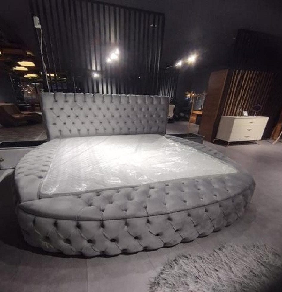 JVmoebel Rundbett Chesterfield Rundbett in Grau mit elegantem Stoffbezug (1-tlg., Rund Bett), Made in Europa