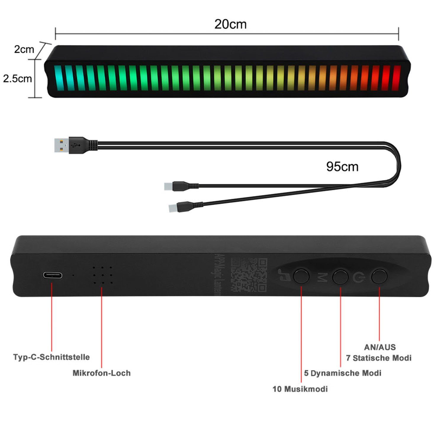 RGB, Smarte Lichtstreifen Tonabnehmer, Rhythmus Lampe, sprachgesteuerte Sync Schwarz Atmosphären Musik Rosnek