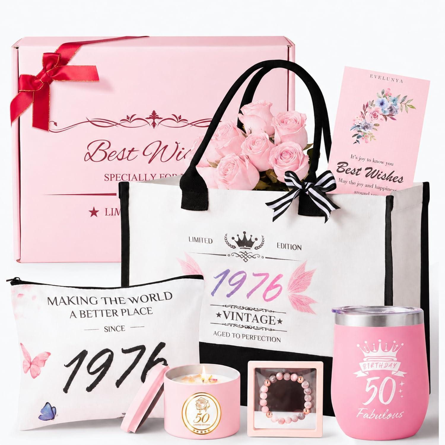 LuxusKollektion Geschenkbox 50. Geburtstag Geschenkset Frauen, Duftkerze & Tasche