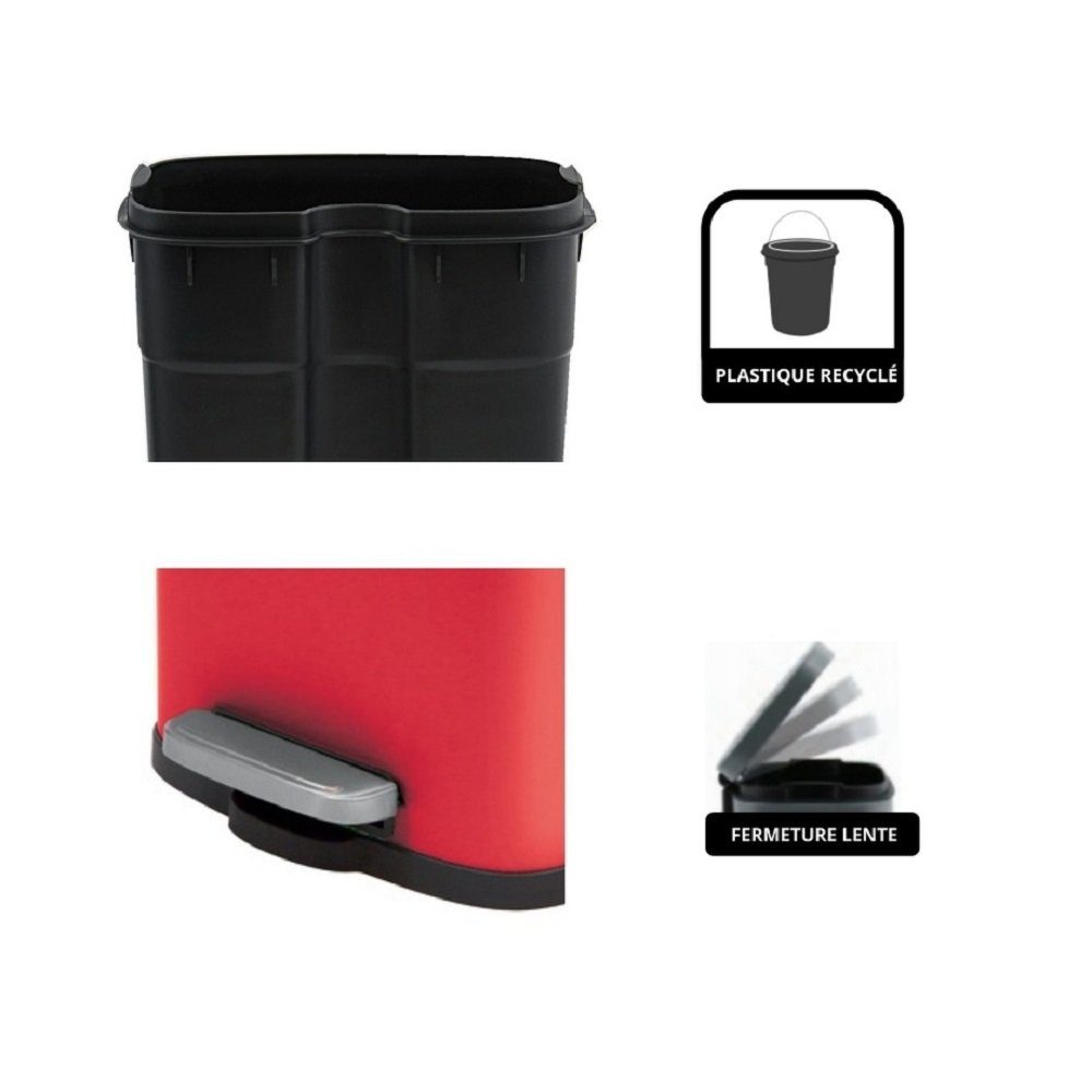 spirella Kosmetikeimer AKIRA, Treteimer mit Softclose-Absenkautomatik, herausnehmbarem Inneneimer, Anti-Fingerprint-Beschichtung, 5L, rot