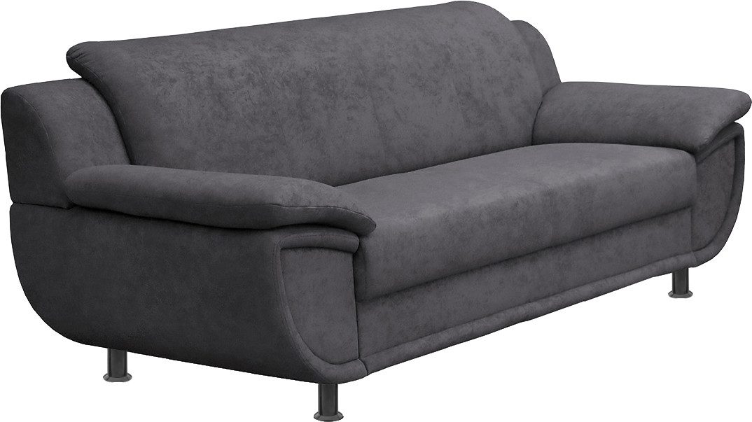 TRENDMANUFAKTUR 3-Sitzer Rondo, Breite 207 cm, breite Armlehnen, Füße schwarz, Big-Sofa wahlweise mit Federkern, in verschiedenen Bezügen bestellbar