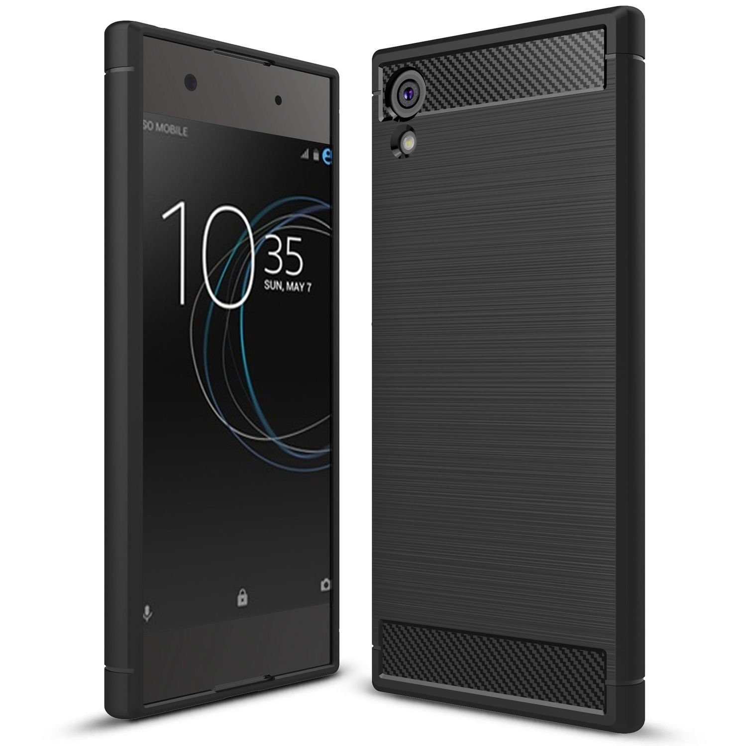 Nalia Smartphone-Hülle Sony Xperia XA1, Carbon Look Silikon Hülle / Matt Schwarz / Rutschfest / Karbon Optik