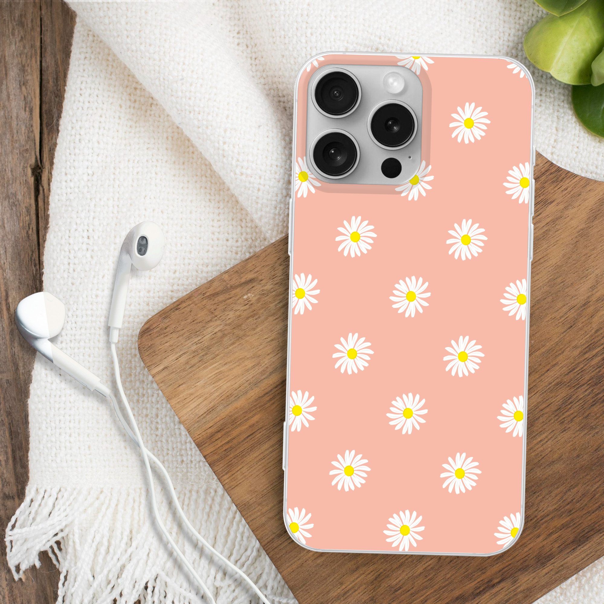 MuchoWow Handyhülle für Apple iPhone 16 Pro Max Gänseblümchen - Pastell - Weiß - Rosa - Bl, Smartphone-Bumper, Print, Handy Schutzhülle Dünn