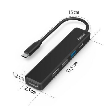Hama USB C Hub, Multiport, 5 Ports, 3x USB A, USB C, HDMI™ USB-Adapter USB-C zu HDMI, USB Typ A, USB-C, 15 cm