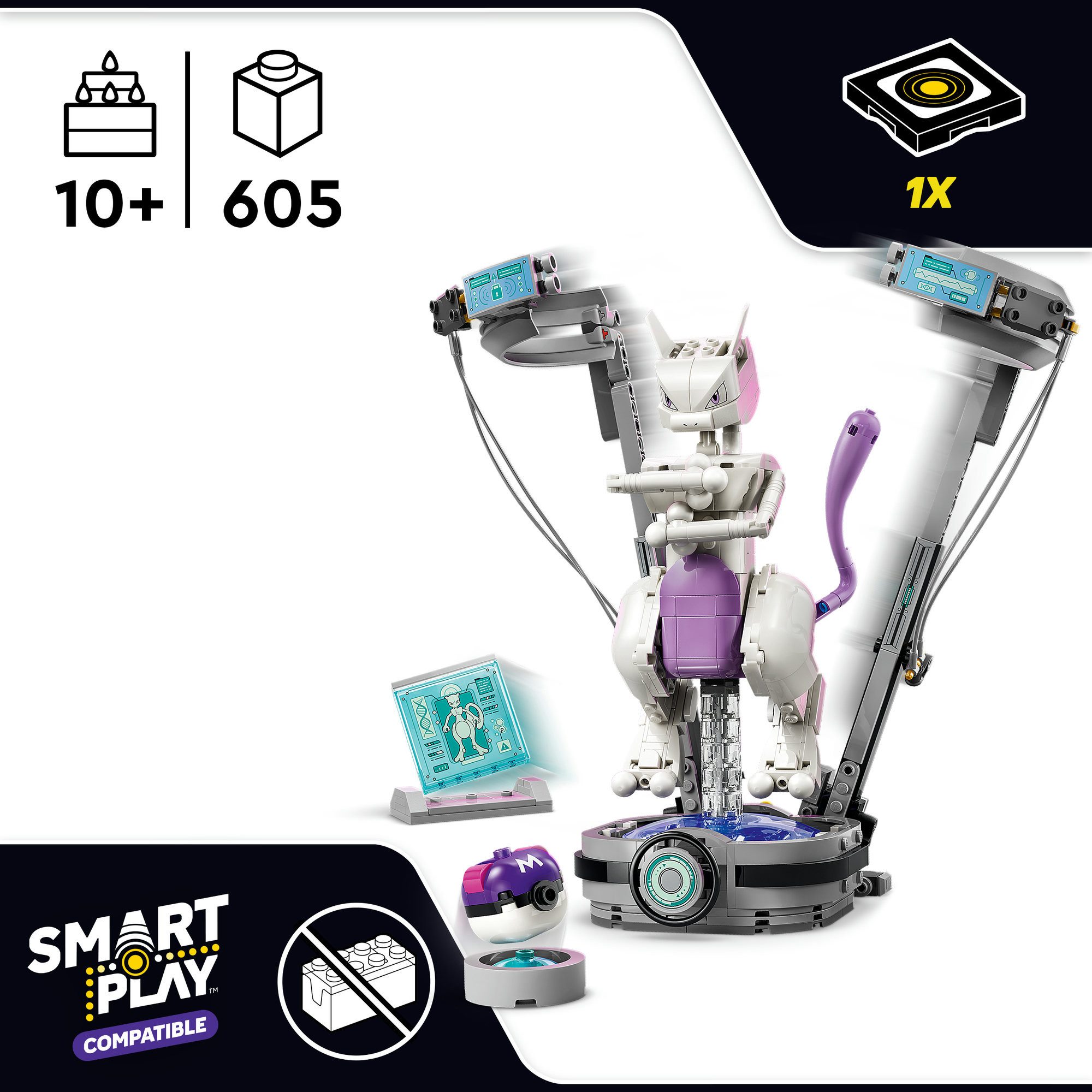 LEGO® SMART Play: Mewtus Ausbruch aus dem Labor (72163), LEGO Pokémon Konstruktionsspielsteine, (605 St), Mit SMART Brick kombatibel (nicht im Lieferumfang enthalten)
