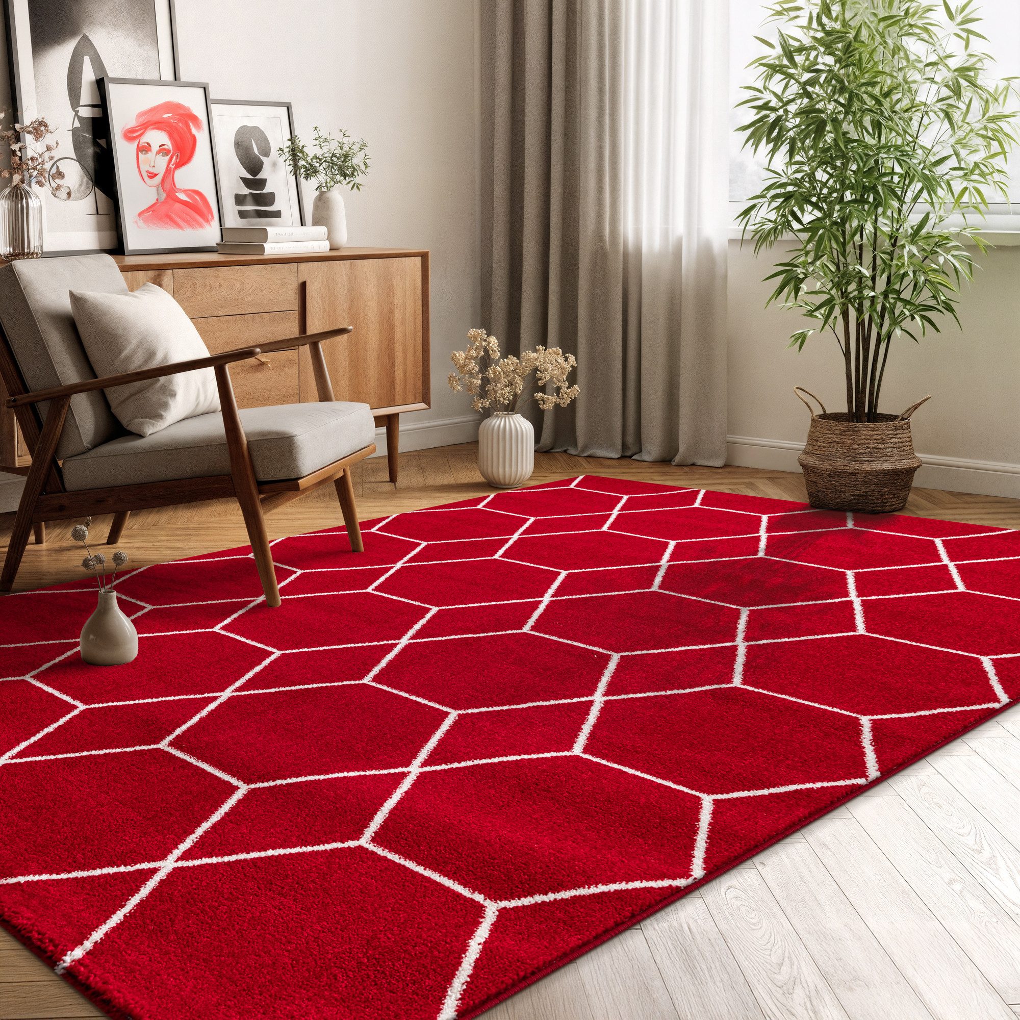 Sanat Teppich Trellis, rechteckig, Höhe: 10 mm, Kurzflor, skandi, boho, auch als Läufer und in rund