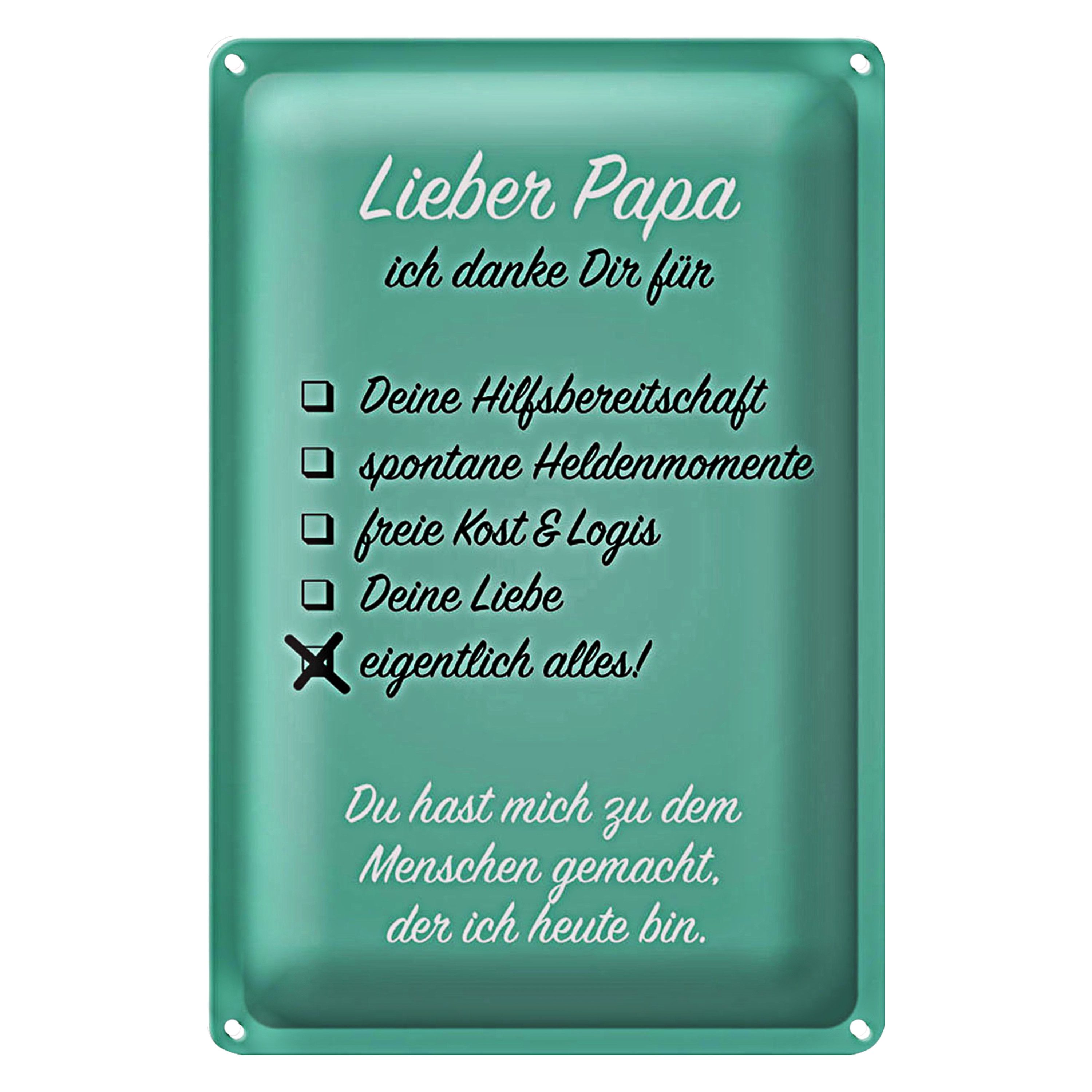 Metallschild Spruch 12x18cm Lieber Papa ich danke