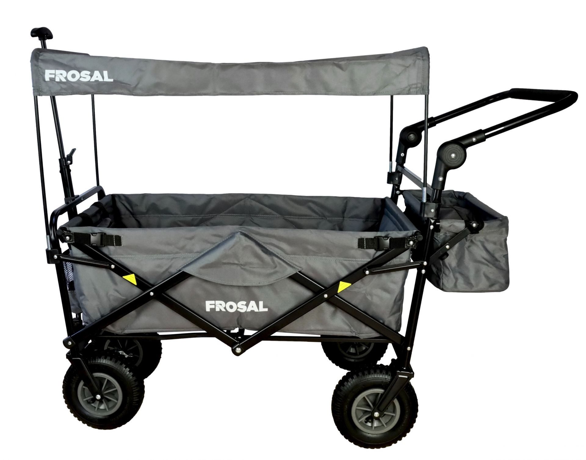 Frosal Bollerwagen Nick PRO faltbar mit Schiebegriff Dach & Bremse grau, Grau faltbar