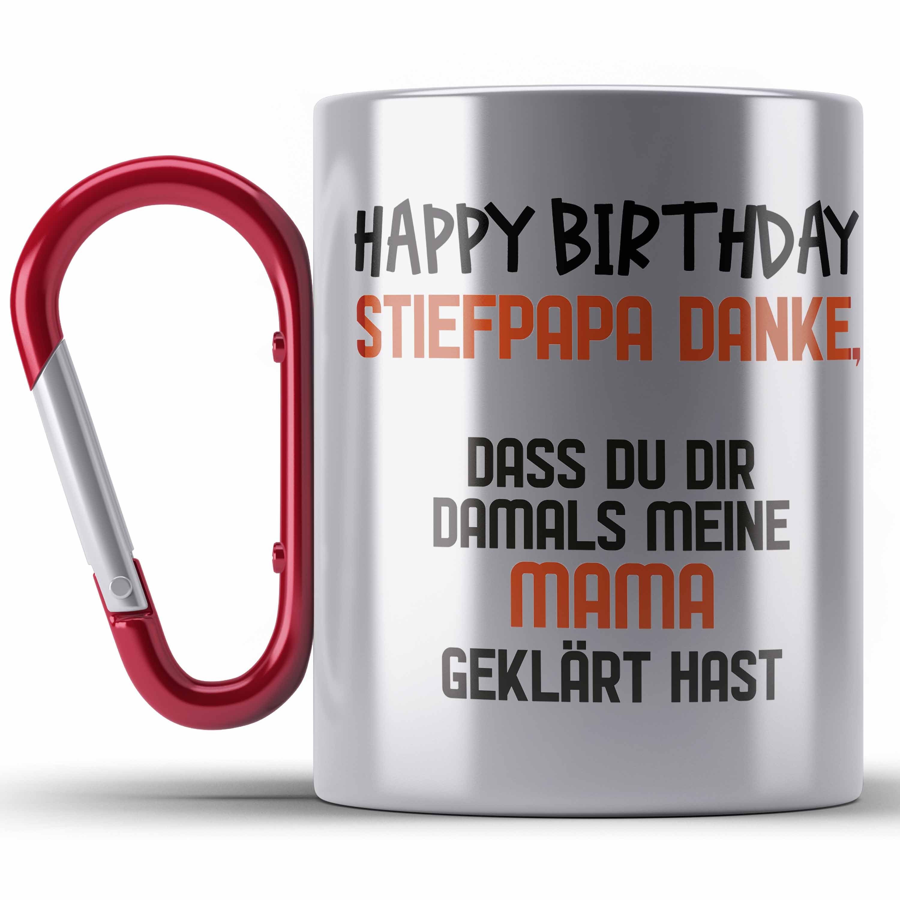 Trendation Thermotasse Edelstahl Tasse Stiefvater Geschenk Geburtstag - Stiefpapa Geburtstags Rot