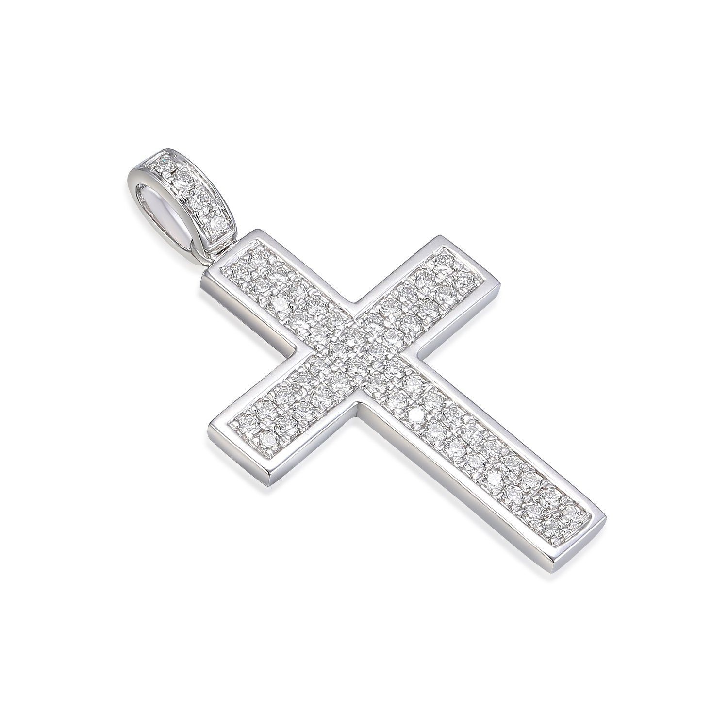 Stella-Jewellery Collier 585er Weißgold Kreuz Anhänger mit Diamanten 0,38ct (inkl. Etui), Diamanten Kreuz Brillant