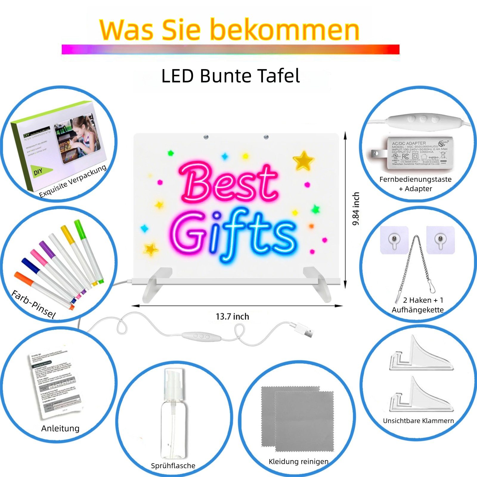 VEKROBOT Memoboard LED Leuchtboard Acryl, Nachrichten, DIY, Geschenk, leuchtende Tafel, (Set, 1-tlg., Halloween-Geschenk – LED-Acrylboard für Nachrichten & Notizen), Leuchtender Tischbuchstabe – Nachrichtentafel, Geschenk & Spielzeug